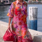 Alba™ | Vestido de Gasa Floral en Rojo Intenso
