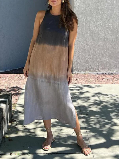 Aitana™ | Vestido Largo de Lino y Algodón con Efecto Degradado