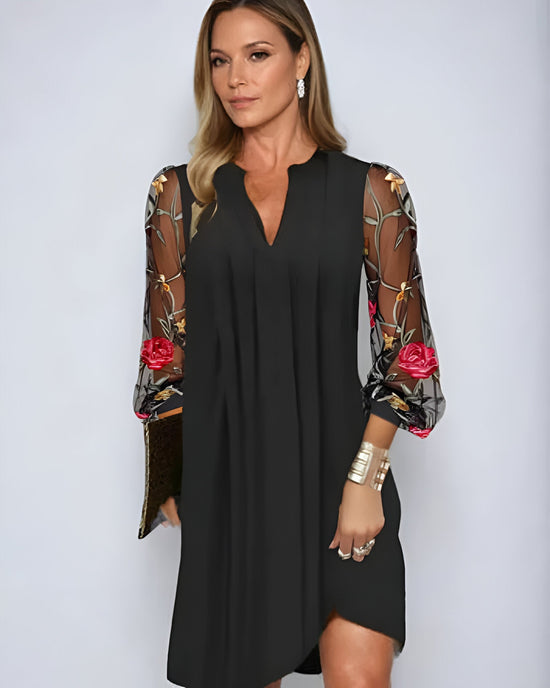 Renata™ | Vestido largo elegante con mangas bordadas