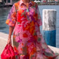 Alba™ | Vestido de Gasa Floral en Rojo Intenso