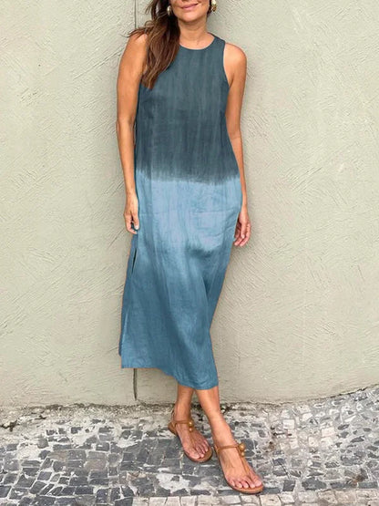 Aitana™ | Vestido Largo de Lino y Algodón con Efecto Degradado