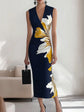Clara™ | Vestido Azul Floral sin Mangas con Escote en V