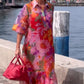 Alba™ | Vestido de Gasa Floral en Rojo Intenso