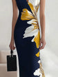 Clara™ | Vestido Azul Floral sin Mangas con Escote en V