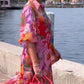 Alba™ | Vestido de Gasa Floral en Rojo Intenso
